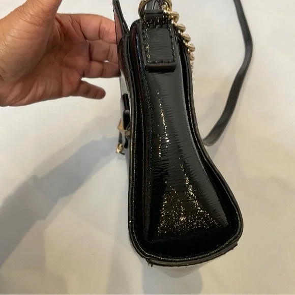 Kate Spade Hancock Park Angelina Crossbody Bag Black Shiny Leather - Picture 12 of 16